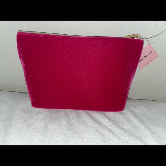 New! Juicy Couture Velvet Fuchsia Hot Pink/Black Logo Makeup Case/Bag🌺🥀🖤✨ - Picture 9 of 12